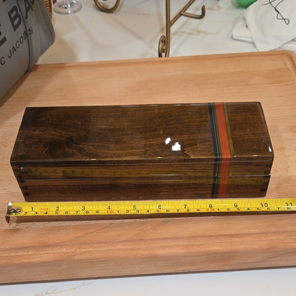 Wooden Box with Striped Design